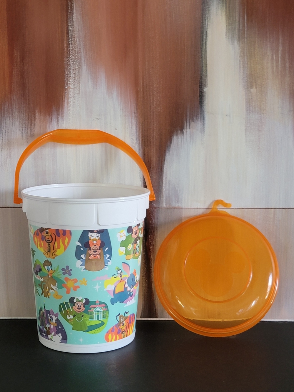 Disney Parks Character Popcorn Bucket Orange Lid Retro Attractions and Rides